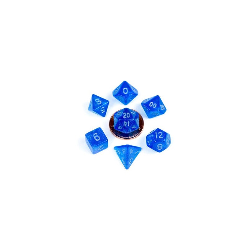 FanRoll Mini Dice Set Stardust Blue with Silver Numbers (7) FanRoll Mini Dice Set Stardust Blue with Silver Numbers (7)