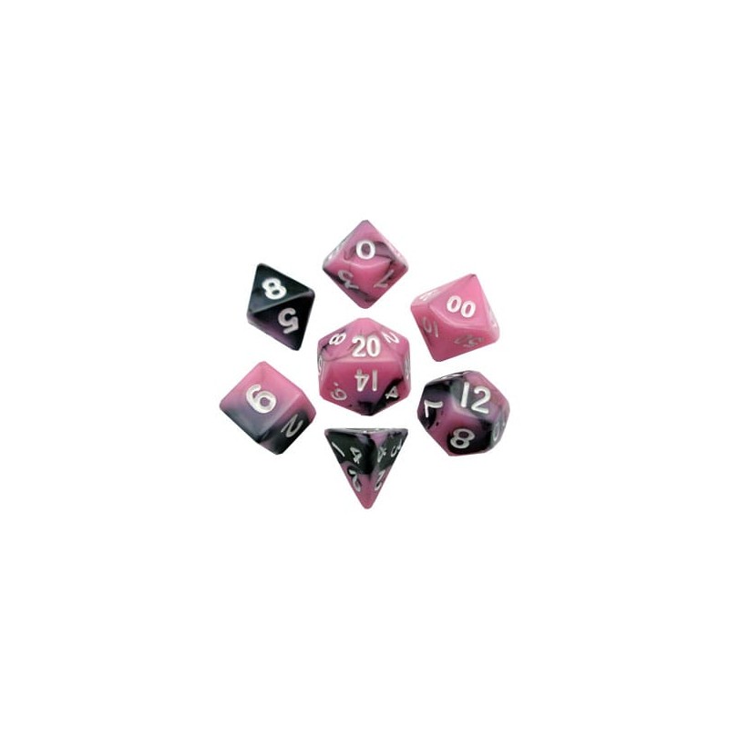 FanRoll Mini Dice Set Pink/Black with White Numbers (7) FanRoll Mini Dice Set Pink/Black with White Numbers (7)