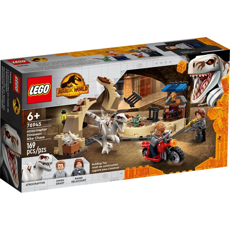 Lego 76945 Jurassic World Persecución en Moto del Dinosaurio Atrocirraptor