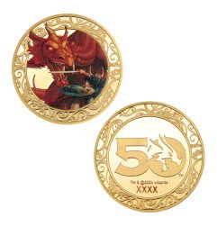 Dungeons & Dragons Moneda 50º Aniversario con Impresión en Color Edición Chapada en Oro de 24K 4 cm