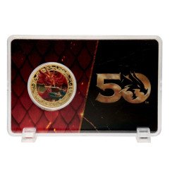 Dungeons & Dragons Moneda 50º Aniversario con Impresión en Color Edición Chapada en Oro de 24K 4 cm