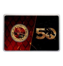 Dungeons & Dragons Moneda 50º Aniversario con Impresión en Color Edición Chapada en Oro de 24K 4 cm