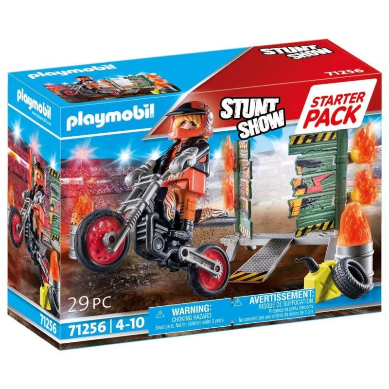 Starter Pack Moto Pared Fuego Stunt Show 71256 Playmobil