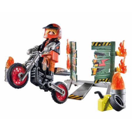 Starter Pack Moto Pared Fuego Stunt Show 71256 Playmobil